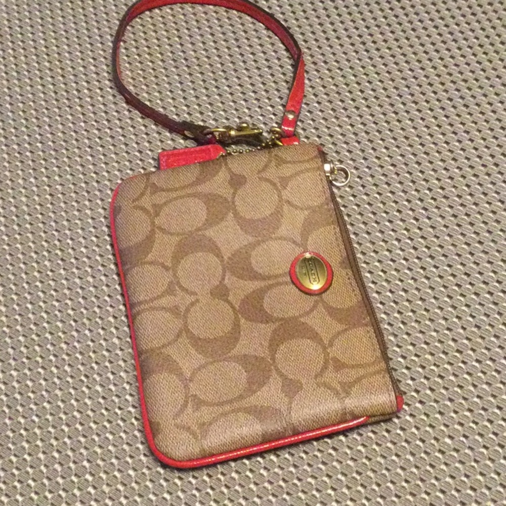 Coach Red and Brown Signature Clutch